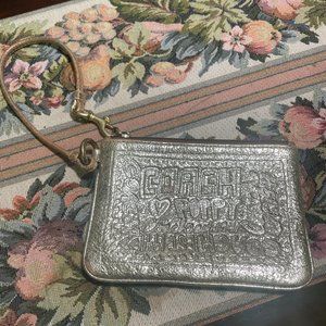 COACH Rare Poppy Gold Wristlet Clutch Strap Purse Bag